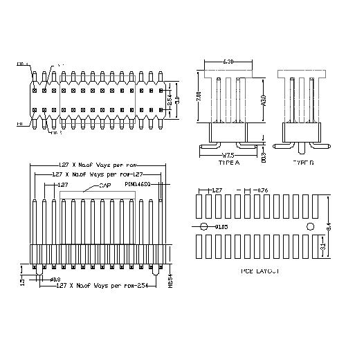 1.27X2.54 mm Pin header Dual Row SMT