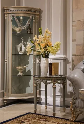 Luxury Home Furniture Livingroom Glass Cabinet Single Door Handcarved Decorative Cabinet Solid Wood Corner Wine Cabinet