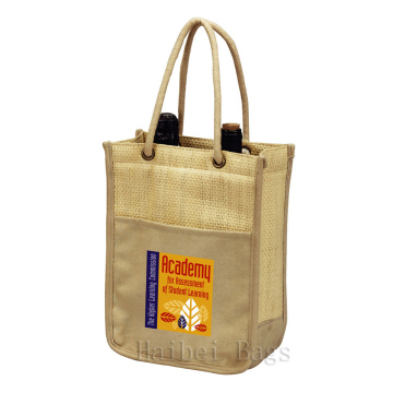 Hand Woven Straw Double Bottle Wine Tote Bag (hbst-34)