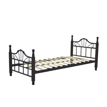 Wooden Strip Single Bed, Made of Solid Wood with Painting and Steel Tube