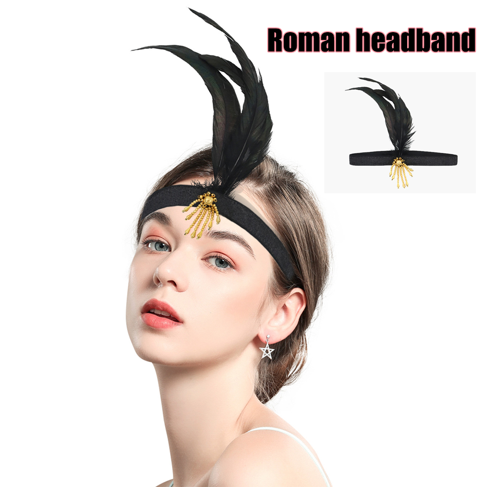 Vintage Black Feather Costume Headband