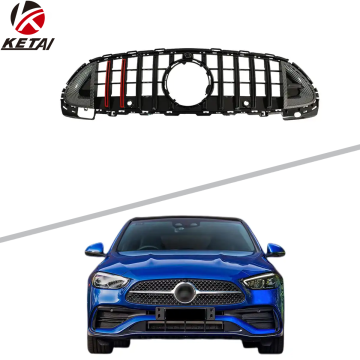 Rocket GT -stijl Gloss Black Carbon Look Red Stripes Front Bumper Grille voor Benz W206 - Auto Accessories 2022+