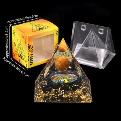 Black Obsidian Sphere Raw Black Obsidian Base Gold 60MM Pyramid Ornament