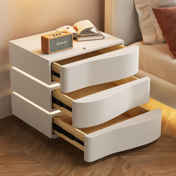 Solid wood bedside table Intelligent LED light Modern minimalist creative cabinet