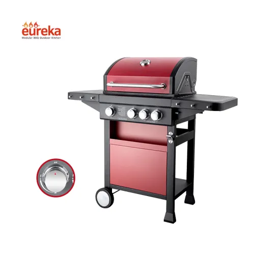 Outdoor Trolley Square Metal German Barbecue Gas BBQ Grill 3+1 Main Burners BBQ Gas Grills