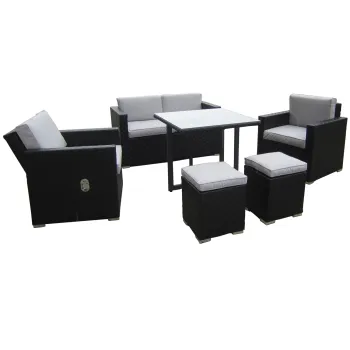 Premium GSD Outdoor Patio Furniture Set: Modular Garden PE Rattan Sofa, Ottoman & Tea Table - Durable Aluminum & PE Wicker Construction