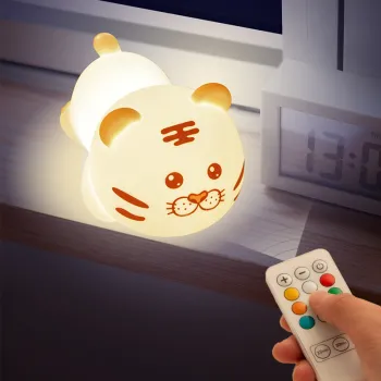 7 Color-Changing Silicone Tiger Night Light - Remote Control LED Table Lamp for Children's Bedroom