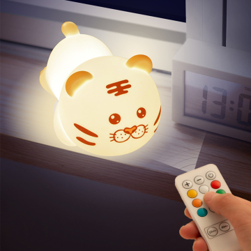 7 Color-Changing Silicone Tiger Night Light - Remote Control LED Table Lamp for Children's Bedroom