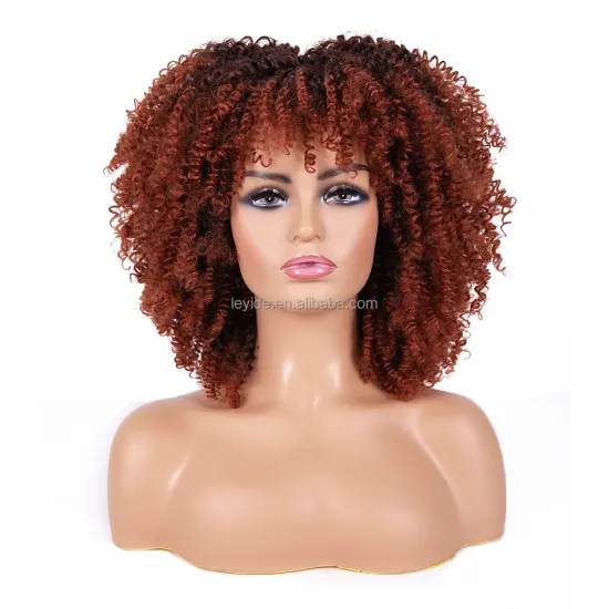 Hot Sale New Style Synthetic Hair Natural Afro Kinky Curly Wig With Bangs Fluffy Soft Ombre Short Curly Afro Wig For Black Women