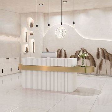 MORE DESIGN Free Logo for Small Business: Paint, Marble, Metal, Gold-plated Bar Front for Beauty Salon or Office Reception Desk