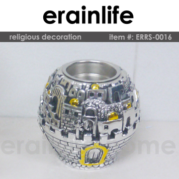 2016 china factory hot sale high quanlity plated silvery religious decoration resin candle holder