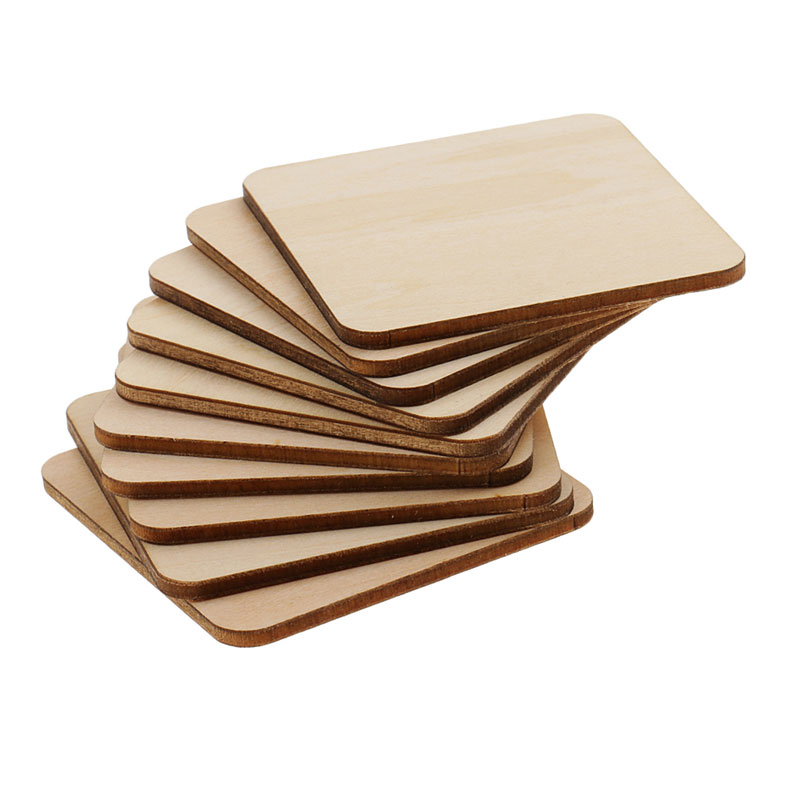 Icosy 50pcs 30mm 1.18inch Log square graffiti Board Coaster Log Coaster Rounded Square Round Wood Chip DIY Wooden