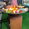 Corten Fire Pit Table Metal Wooden Grill BBQ