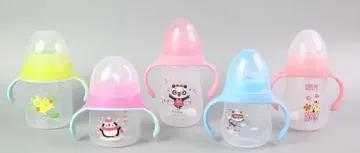 OEM Cartoon Bear Design Baby Bottle with Wide Mouth and Silicone Nipple