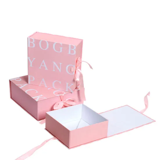 Luxury Pink Flat Flodable Ribbon Closure Gift Box