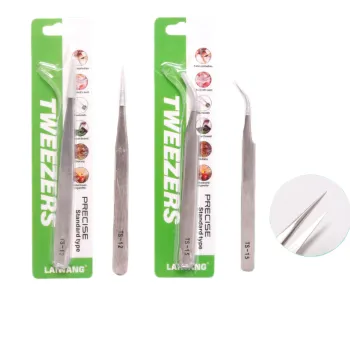 Anti-Static Stainless Steel Manicure Tools - Elbow Straight Head Nail Art Tweezers