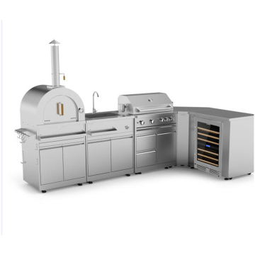 Hyxion Outdoor Kitchen Manufacturer Simple Generous Stainless Steel Design 7 Piece Set of Gas Wood Fuel BBQ Grill