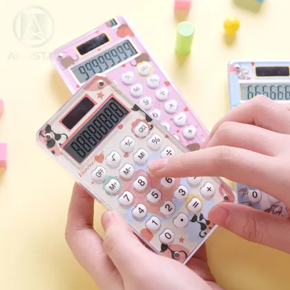 M&G Mini Cartoon Pocket Calculator Cute Handheld Calculators Small Pink Solar Electronic Calculator Office Coin Batteries