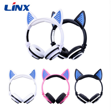 Fone de ouvido Cat Ear Fone de ouvido sem fio com luz LED