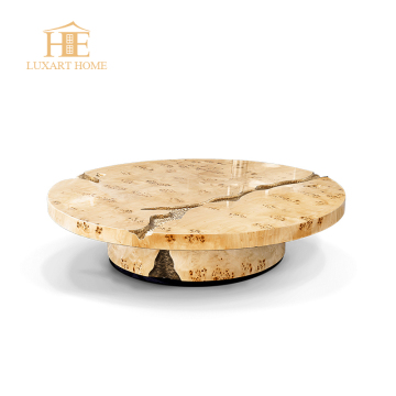 Luxury Poplar Veneer Solid Wood Low Coffee Table with High Gloss Top for Living Room