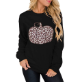 Sweatshirts de citrouilles imprimées à imprimé léopard pour femmes