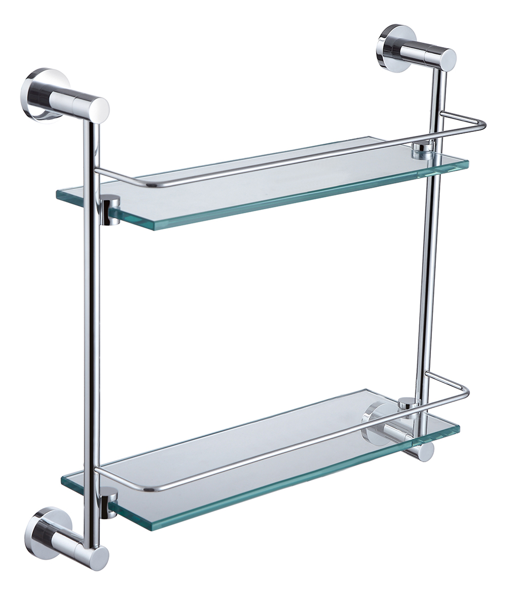 Wall Mounted Double Glass Shelf For Bathroom Chrome