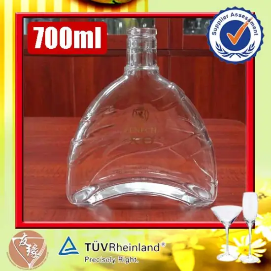 Bulk wholesale 700ml alcoholic Xo brandy custom design crystal transparent fancy cork glass bottles