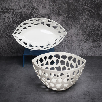 Ceramic Fruit Bowl - Large Hollow Out Decorative Storage Basket for Kitchen Counter