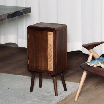 Modern Black Walnut Trash Can for Living Room