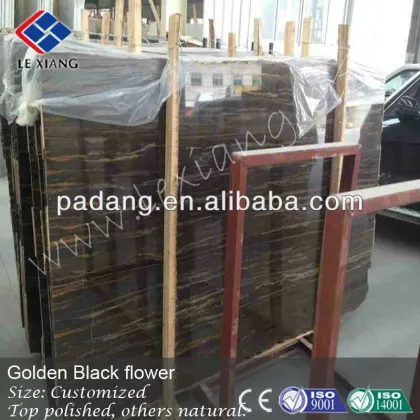 Golden Black flower polished slabs