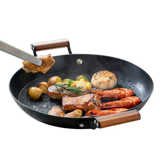 Lightweight Non-stick Cast Iron Frying Pan with 2 Beech Wood Side Handles