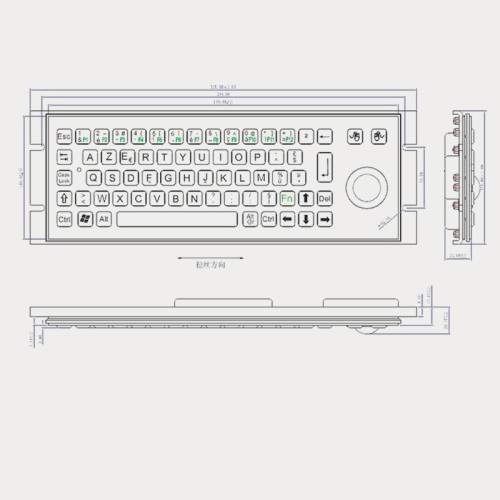 トラックボールと頑丈な金属キーボード