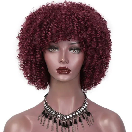 New Design Spring Gluless Lowest Price Short Kinky Curly Wholesale Red Bob Short Bob Cut Wig Black Women Synthetic