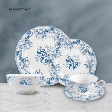 Wholesale Luxury Blue Rose Dinnerware Sets with Charger Plates - Ceramic Cups and Saucers
