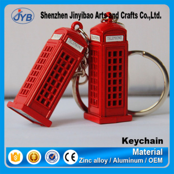 Hot selling England tourist red telephone booth shape keyring key chain for handbag