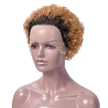 Wholesale Cheap Colored Short Curly Ombre Ready To Ship Natural Perruque Pixie Cut Lace Frontal Wigs 100% Virgin Human Hair Wigs
