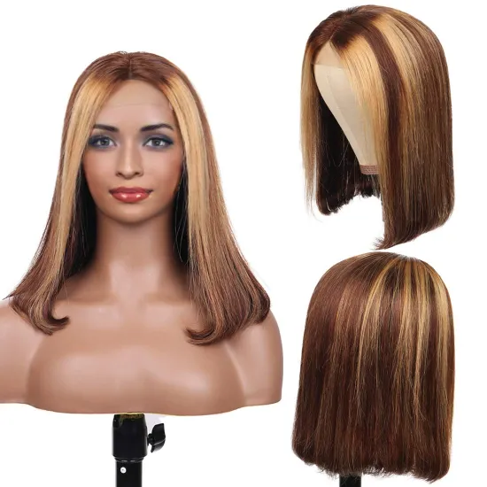 13x6 Brown Highlight Wig Ombre Blonde Highlighted Short Bob Wigs 150%Brazilian 13x4 Straight Highlight Lace Front Human Hair Wig
