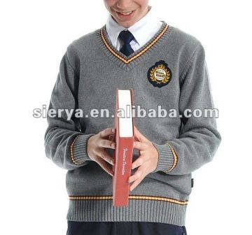 v neck children's thick cotton school uniform sweater