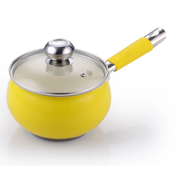 Yellow single handle apple-shaped soup pot