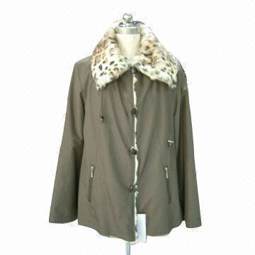 Women's winter jacket, fur made of sheared rabbit print, reversible type