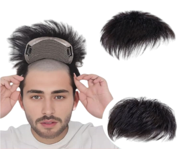 Hair Replacement System Clip In or Tape Half Hairpiece for Baldness Natural Black