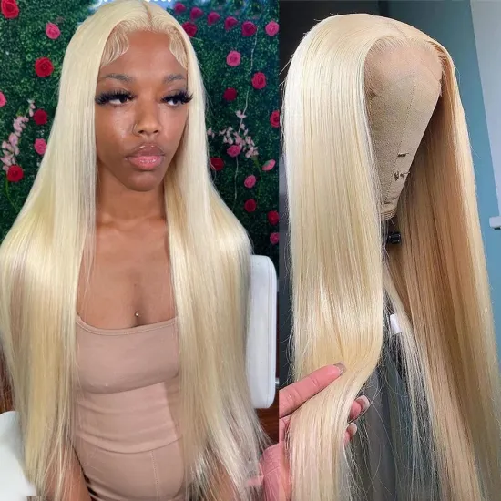 613 Blonde Middle Blonde T-shaped Lace Front Wig 100% Real Hair Wig Brazilian Straight Hair Wig Suitable for Female Human Hair