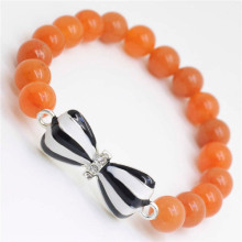 Red Aventurine Gemstone Bracelet with Diamante bow tie Alloy Piece