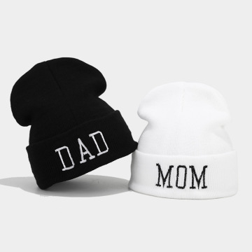 Winter Embroidered Mom and Dad Logo Ribbed Acrylic Knitted Slouchy Beanie Hat