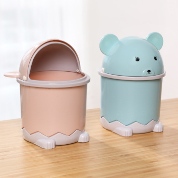 Mini Desktop Trash Can with Lid Cartoon Design for Office Home
