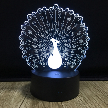 3D LED Peacock Night Light - USB Table Lamp for Bedroom Decor