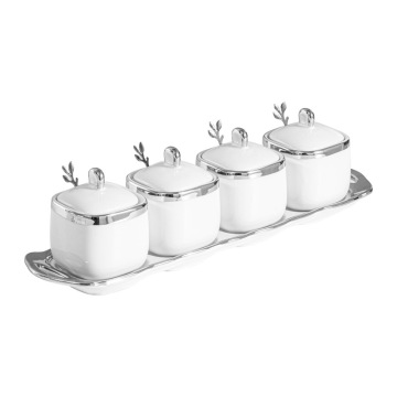 Custom Nordic Luxury Marble Ceramic Kitchen Salt Sugar Pepper Seasoning Jar Set with Tray