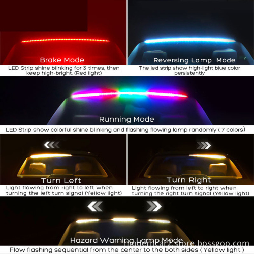 High-Mount Stop Brake Strip Light - RGB Driving Brake Turn Signal Lamp 90cm