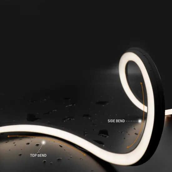 SHINESKY 16mmx15mm DC24V Top Bend & Side Bend Black Flexible Silicone LED Neon Light - Waterproof IP67 Neon Strip