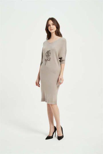 2021 Ladies Pure Cashmere Rope Embroidery Dress